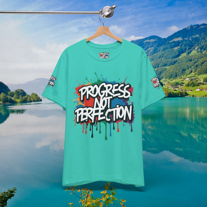 💥 Vibrant   💥   Eye-catching   💥   Motivational    💥 All  Over Print   💥 Unisex T-shirt  💥   Progress  Not  Perfection   💥  Art-Inspired   💥  Apparel  💥  Sizes  XS  x  4XL 💥