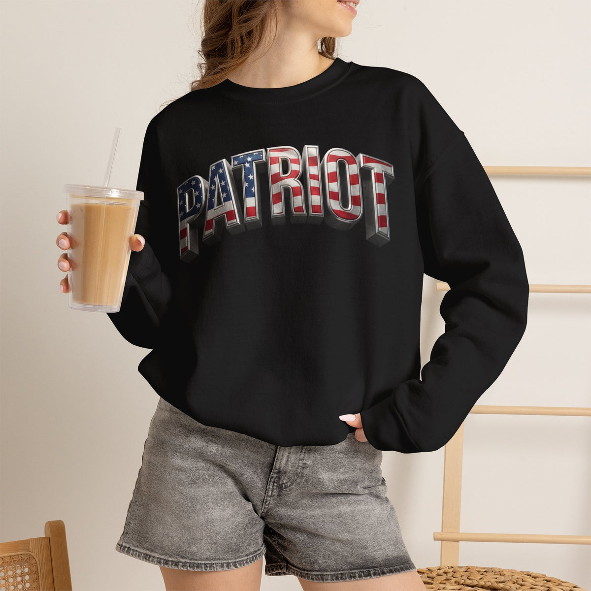 Patriot Crewneck Sweatshirt — American Flag Text Graphic