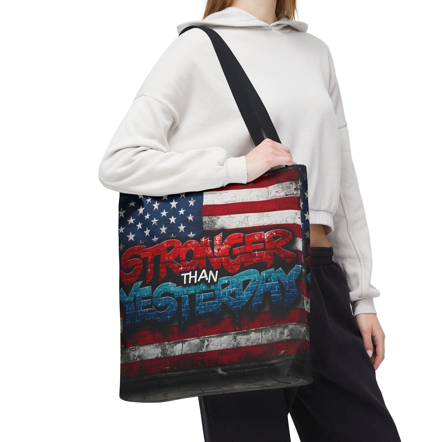 Patriotic Red White Blue Tote Bag - Stronger Than Yesterday - Perfect for Fourth of July, Gym, Beach, Shopping, Gifts
