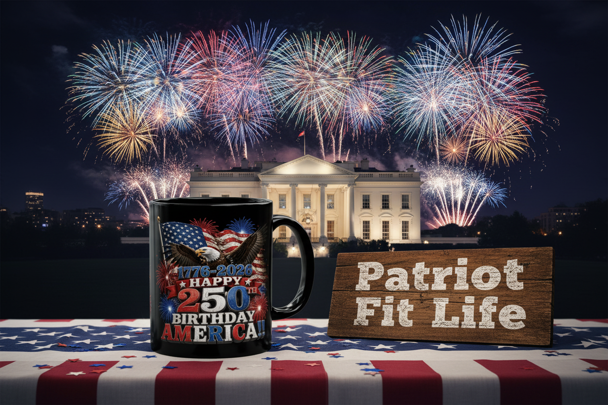 Happy 250th Birthday America Mug | 1776-2026 Patriotic Eagle Flag & Fireworks Black Coffee Cup