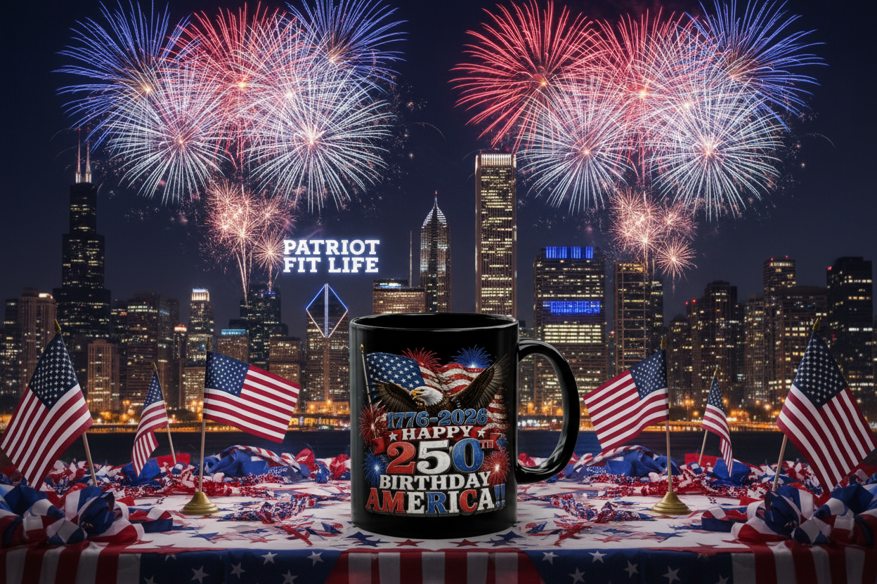 Happy 250th Birthday America Mug | 1776-2026 Patriotic Eagle Flag & Fireworks Black Coffee Cup