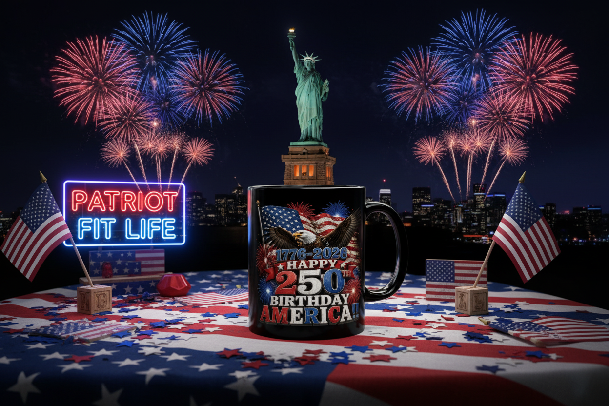 Happy 250th Birthday America Mug | 1776-2026 Patriotic Eagle Flag & Fireworks Black Coffee Cup