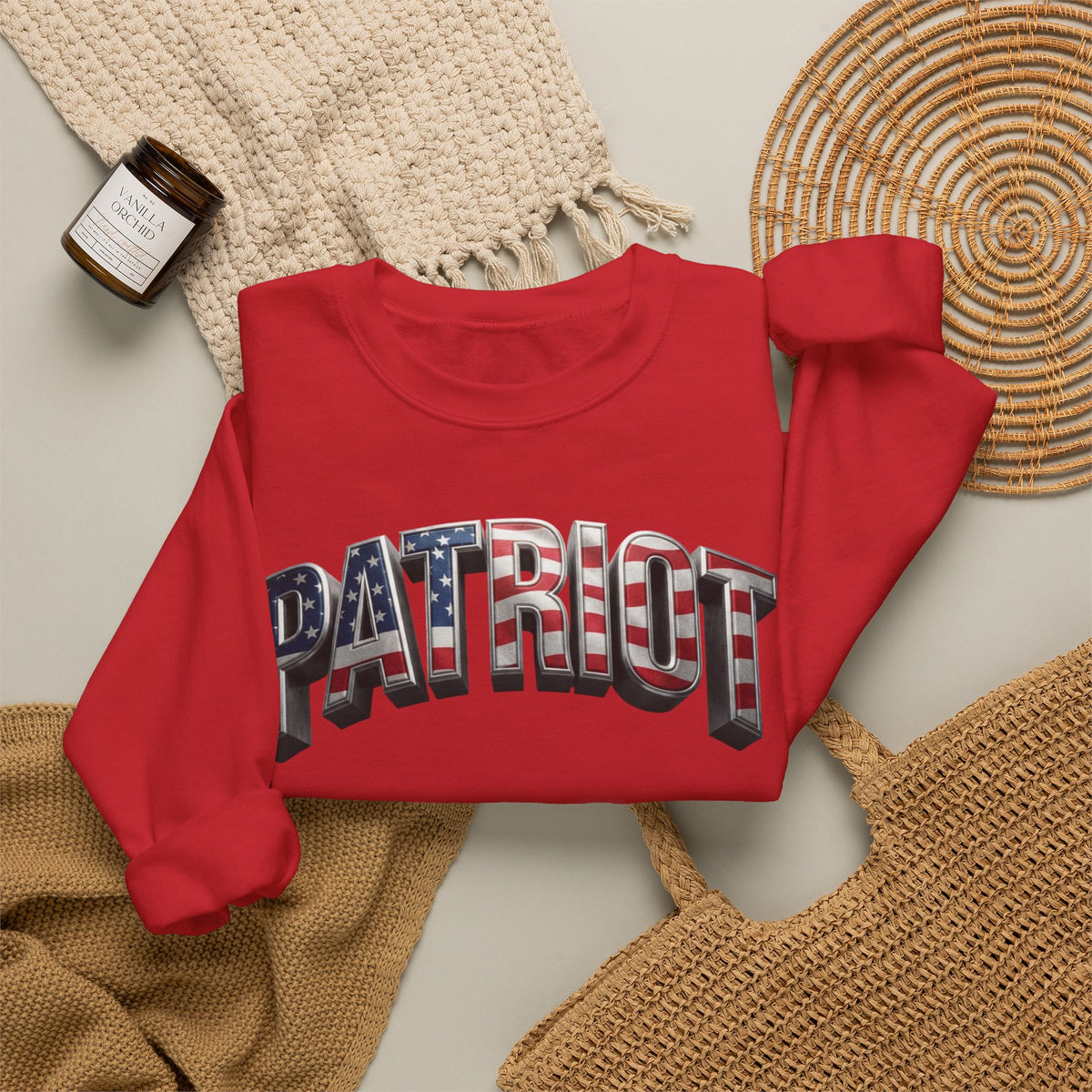 Patriot Crewneck Sweatshirt — American Flag Text Graphic