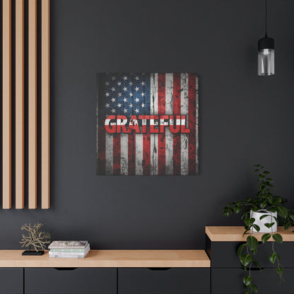 Grateful American Flag Wall Art | Patriotic Canvas Decor, Home Wall Decor, Inspirational Gift, 4th of July Decoration, Veteran's Day