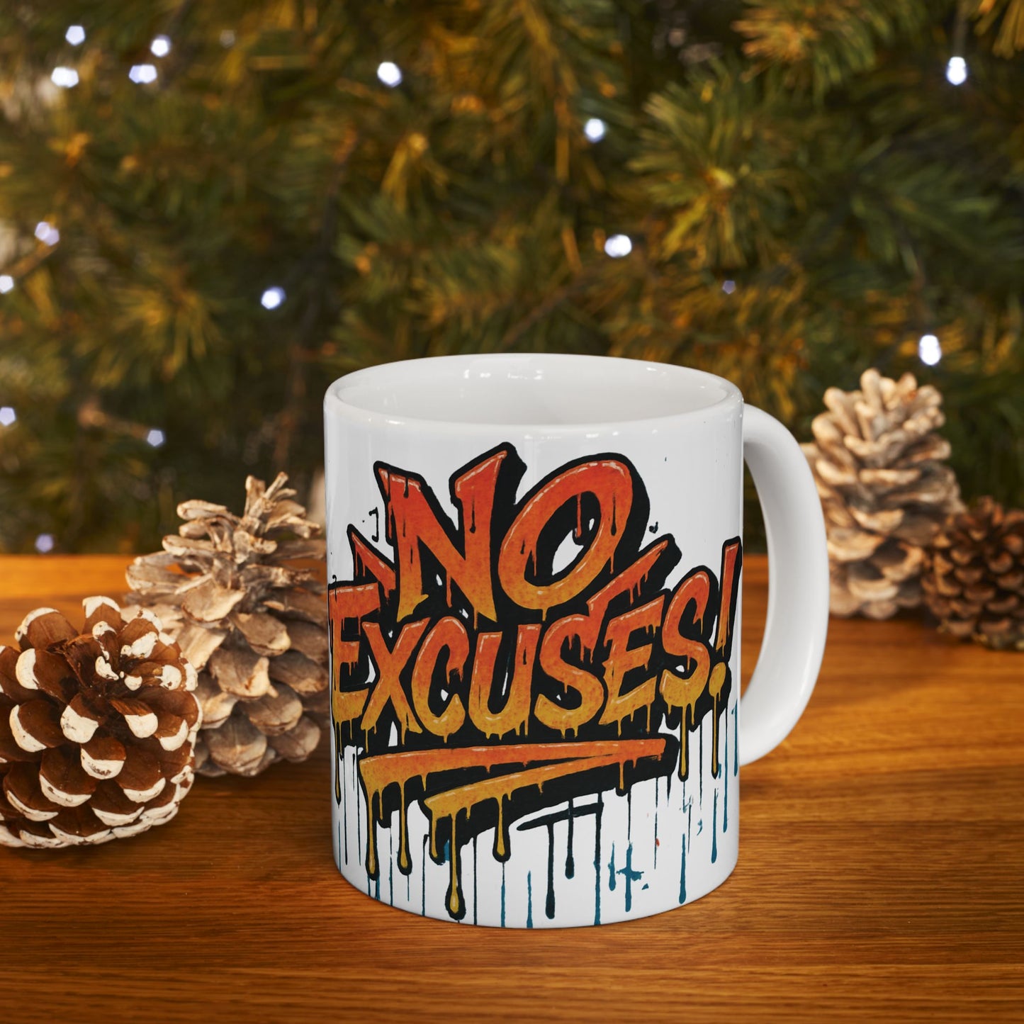 Motivational Ceramic Mug - No Excuses! Coffee Cup for Encouragement, Office Decor, Gift for Friends, Inspirational Tea Mug