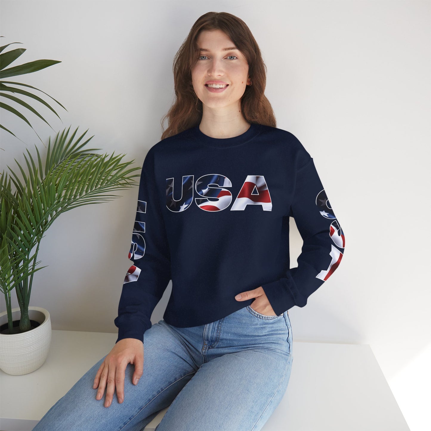Patriotic USA Red White Blue - Crewneck Sweatshirt - Unisex Pullover - S-5XL