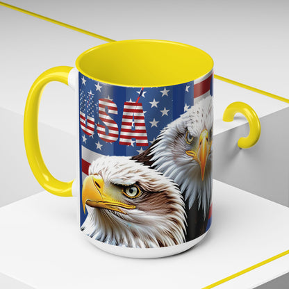 🇺🇸 Eye-Catching  🇺🇸 Patriotic  🇺🇸 Bald Eagle   🇺🇸 Red White & Blue  🇺🇸 USA  🇺🇸 Accent Coffee Mug   🇺🇸🇺🇸 11oz  &  🇺🇸 15oz  🇺🇸 Sizes 🇺🇸 8  Color Options   🇺🇸 Red     🇺🇸 Black    🇺🇸 Light Blue   🇺🇸 Yellow   🇺🇸 Orange   🇺🇸 Navy   🇺🇸 Pink   🇺🇸 Purple