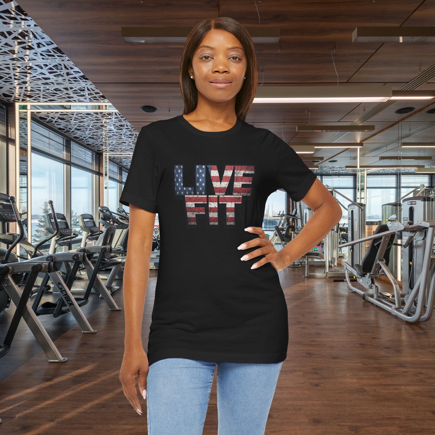 LIVE FIT Patriotic T-Shirt - American Flag Red White Blue - Unisex Fitness Tee