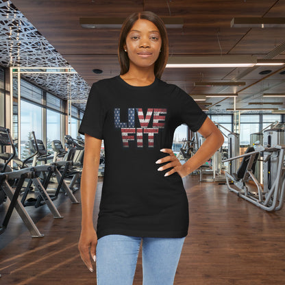 LIVE FIT Patriotic T-Shirt - American Flag Red White Blue - Unisex Fitness Tee