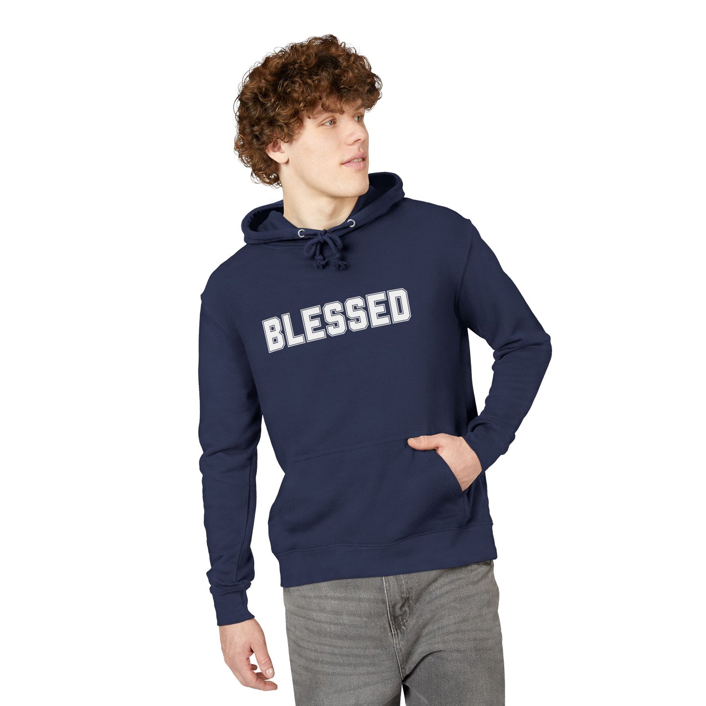 Blessed Hoodie — Cozy French Terry Pullover - with - White - Bold Front & Back Text - Holiday Gift - Fitness