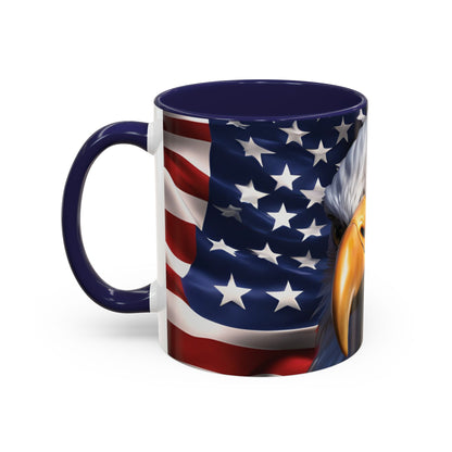 Patriotic Bald Eagle Coffee Mug - American Flag Accent - 11oz/15oz - Multiple Colors