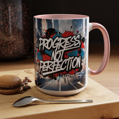 Progress Not Perfection! Graffiti Style Mug - Vibrant Design - 11oz/15oz - 8 Colors