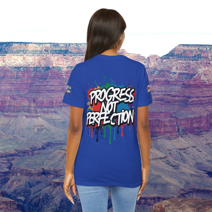 💥 Vibrant   💥   Eye-catching   💥   Motivational    💥 All  Over Print   💥 Unisex T-shirt  💥   Progress  Not  Perfection   💥  Art-Inspired   💥  Apparel  💥  Sizes  XS  x  4XL 💥