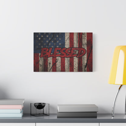Blessed Patriotic Canvas Wall Art, Americana Decor, Home Wall Decoration, Rustic Flag Artwork, US Flag Decor