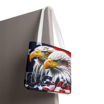 🇺🇸 Patriotic 🇺🇸 USA 🇺🇸 Bald Eagles 🇺🇸 Tote Bag 🇺🇸 All Over Print 🇺🇸 American Flag Design 🇺🇸 Five Different Handle Colors 🇺🇸 Red 🇺🇸 Navy 🇺🇸 Black 🇺🇸 Beige 🇺🇸 White