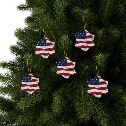 Patriotic - American Flag - Red White & Blue - Ceramic Ornaments - 2-Sided Holiday Decor -  Set of 1, 3, 5, or 10