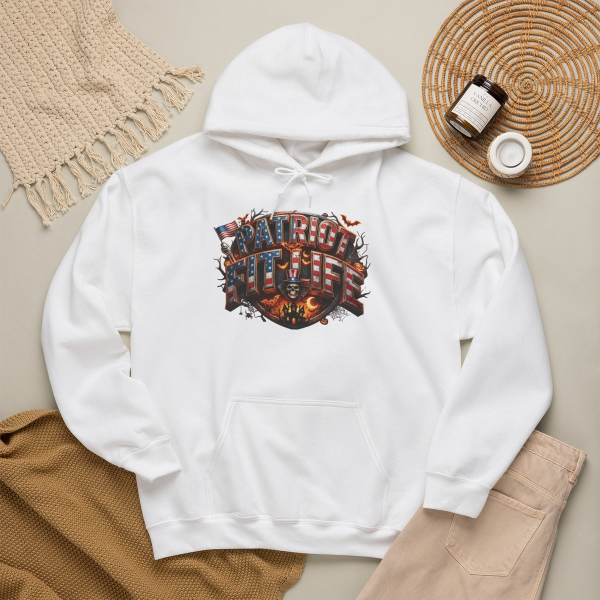 Patriot Fit Life Halloween Graphic Hoodie — American Flag Eagle Vintage Design