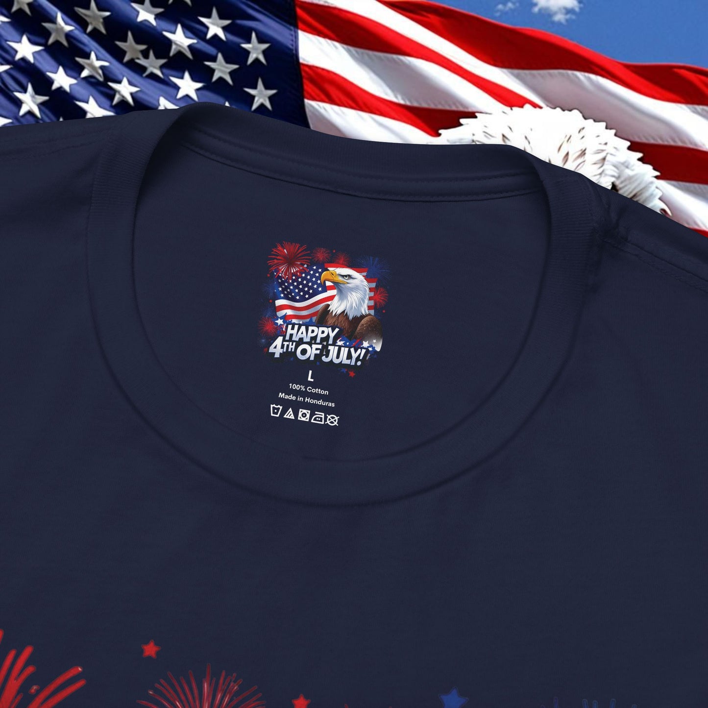 Happy 4th of July,  Print Design, Unisex T-Shirt, Patriotic Print Design, Independence Day Shirt, Red White Blue Shirt, USA Tee Gift, Gift For Her, Gift For Him, American Flag, Bald Eagle