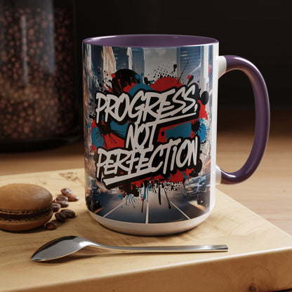 Progress Not Perfection! Graffiti Style Mug - Vibrant Design - 11oz/15oz - 8 Colors
