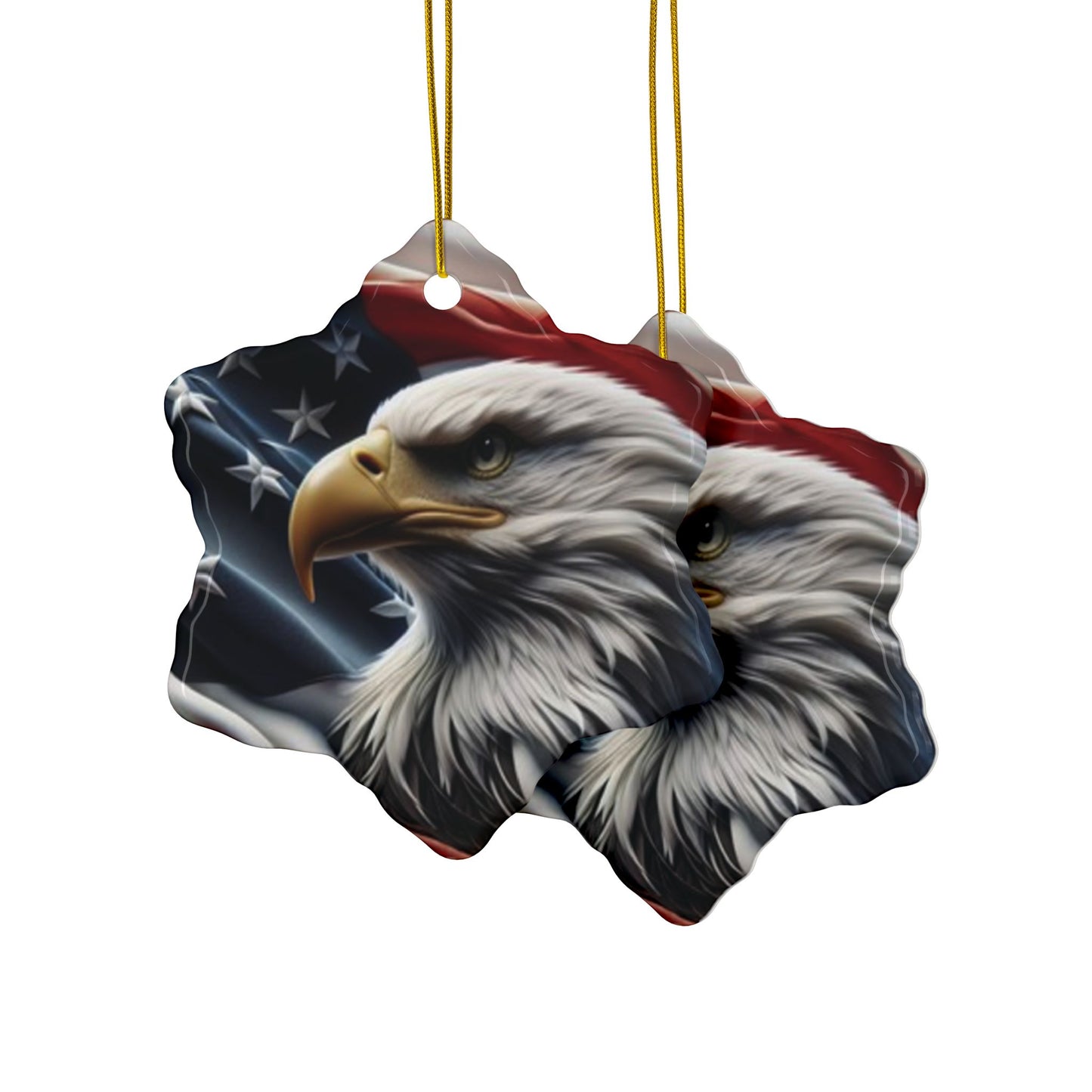Patriotic Eagle Ornaments - American Flag Backdrop - 2 Sided Same Pic -