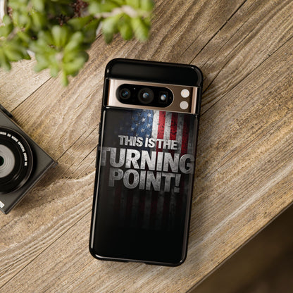 Stunning Patriotic Protective Cell Phone Case -  Charlie Kirk - This Is The Turning Point! - Red White Blue - Beautiful American Flag Backdrop Design - Perfect Gift for Everyday Use, Durable Cover, Stylish Protection