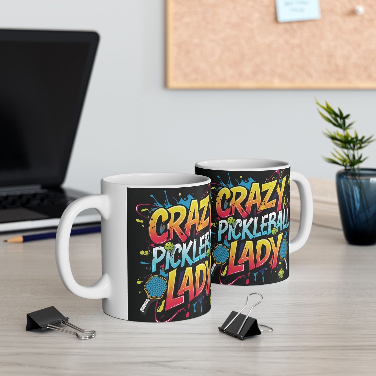 Colorful Crazy Pickleball Lady Mug, 11oz & 15oz, Fun Sports Gift for Pickleball Enthusiasts, Unique Ceramic Coffee Cup, Perfect for Birthdays