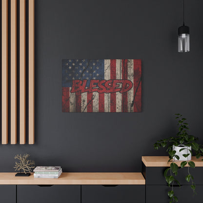 Blessed Patriotic Canvas Wall Art, Americana Decor, Home Wall Decoration, Rustic Flag Artwork, US Flag Decor