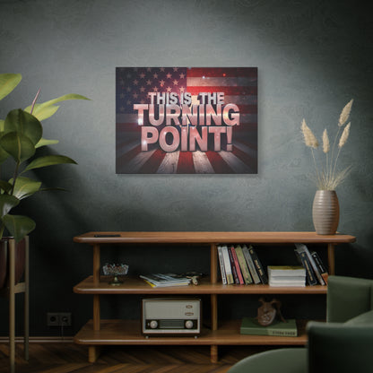 Gallery Wrapped Canvas Wall Art - Charlie Kirk Inspired - This Is The Turning Point! - Red White Blue - American Flag Backdrop Design - Multiple Sizes -