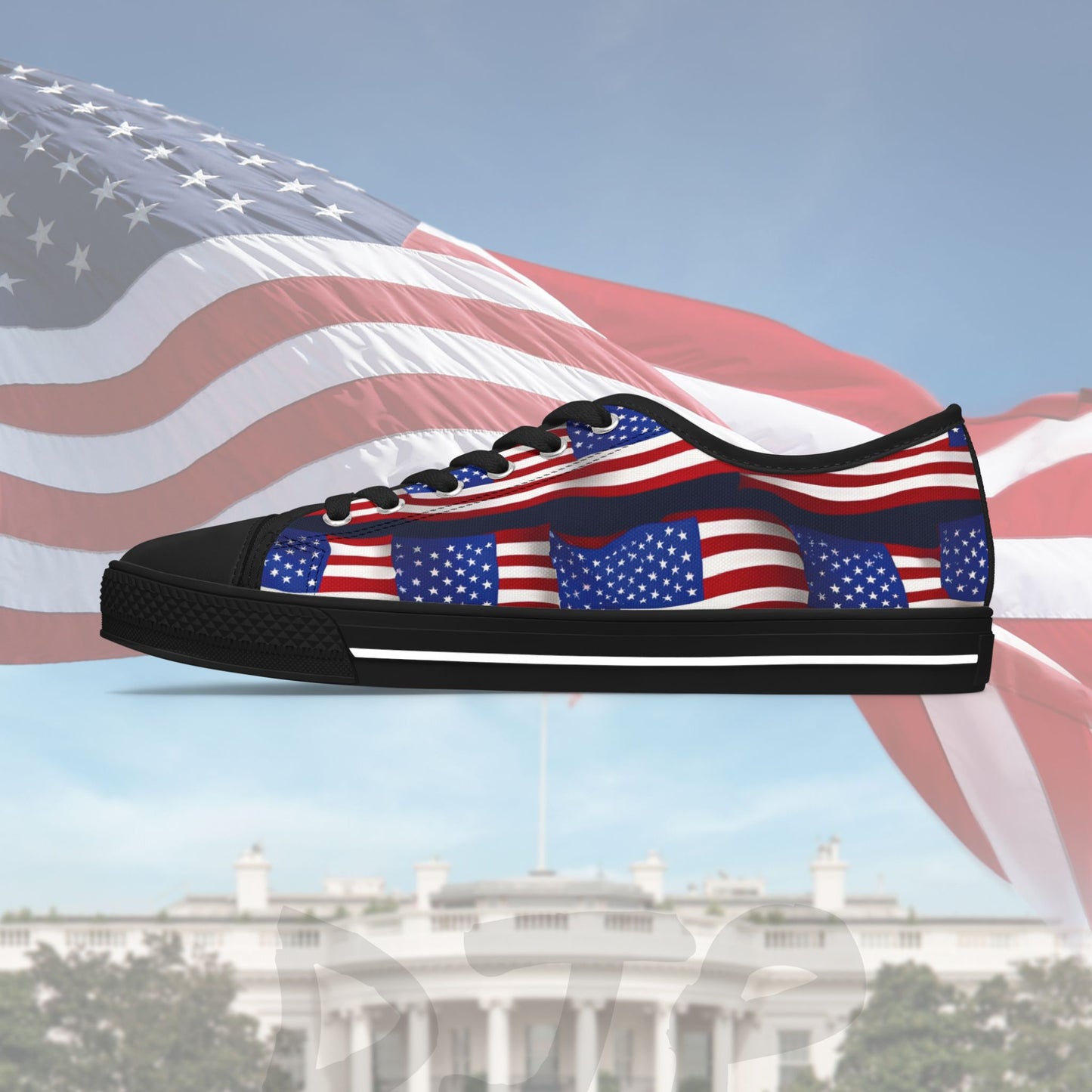 Patriotic - Red White & Blue - All Over Print - Low Top Sneakers - American Flag Design - Sizes 5.5-12