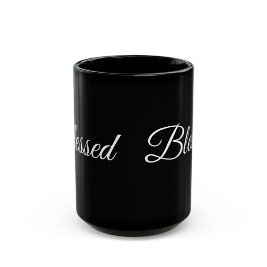 Inspirational Blessed White Print Black Mug 11oz & 15oz