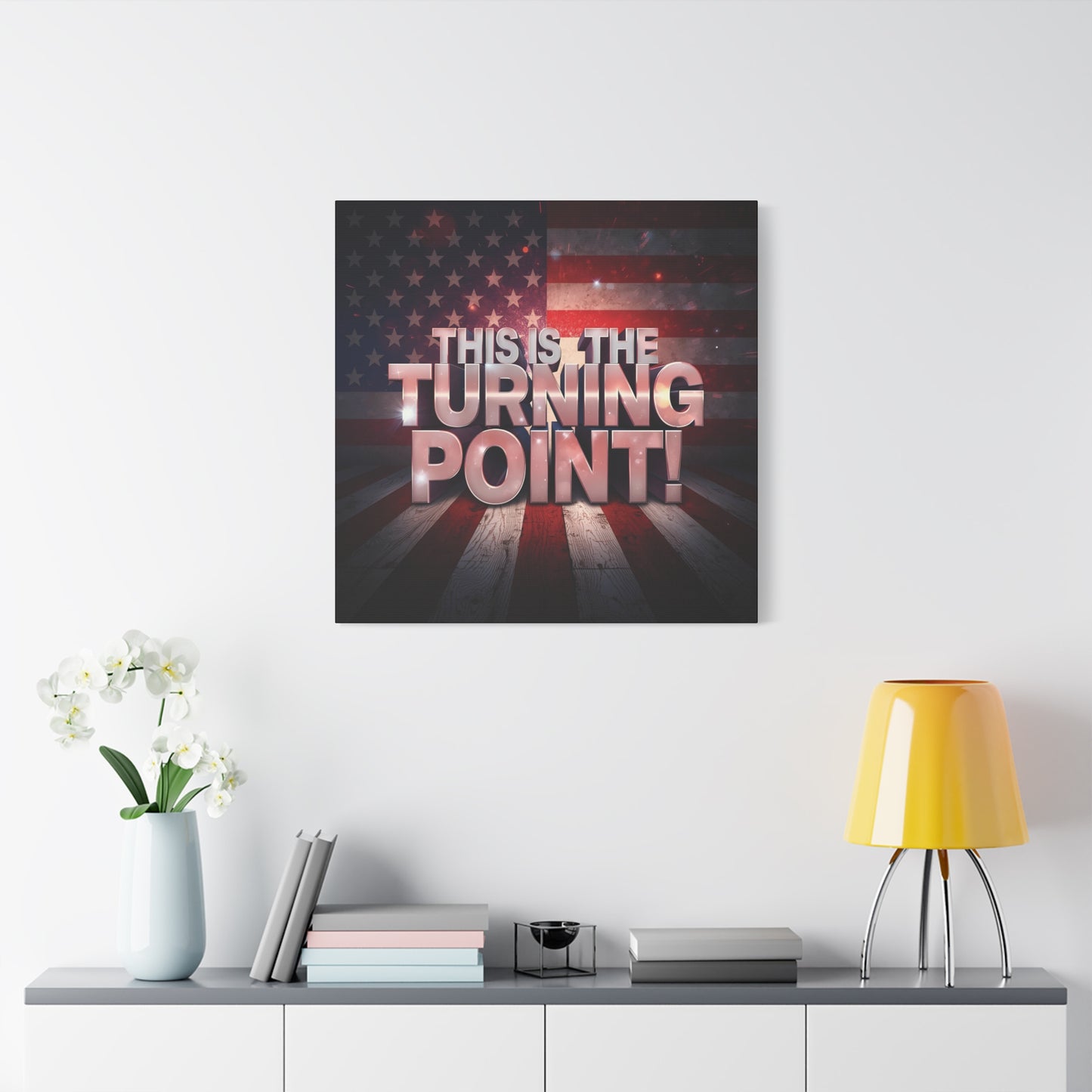 Gallery Wrapped Canvas Wall Art - Charlie Kirk Inspired - This Is The Turning Point! - Red White Blue - American Flag Backdrop Design - Multiple Sizes -