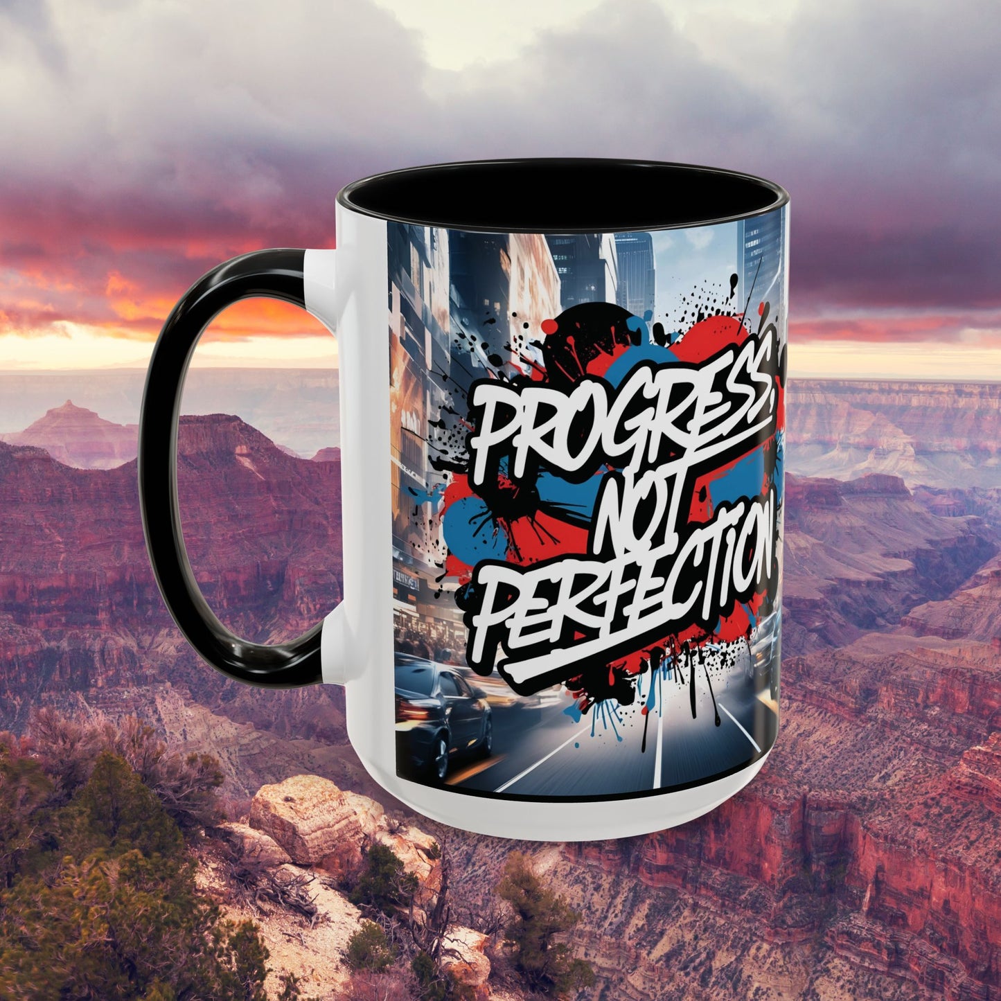 Progress Not Perfection! Graffiti Style Mug - Vibrant Design - 11oz/15oz - 8 Colors