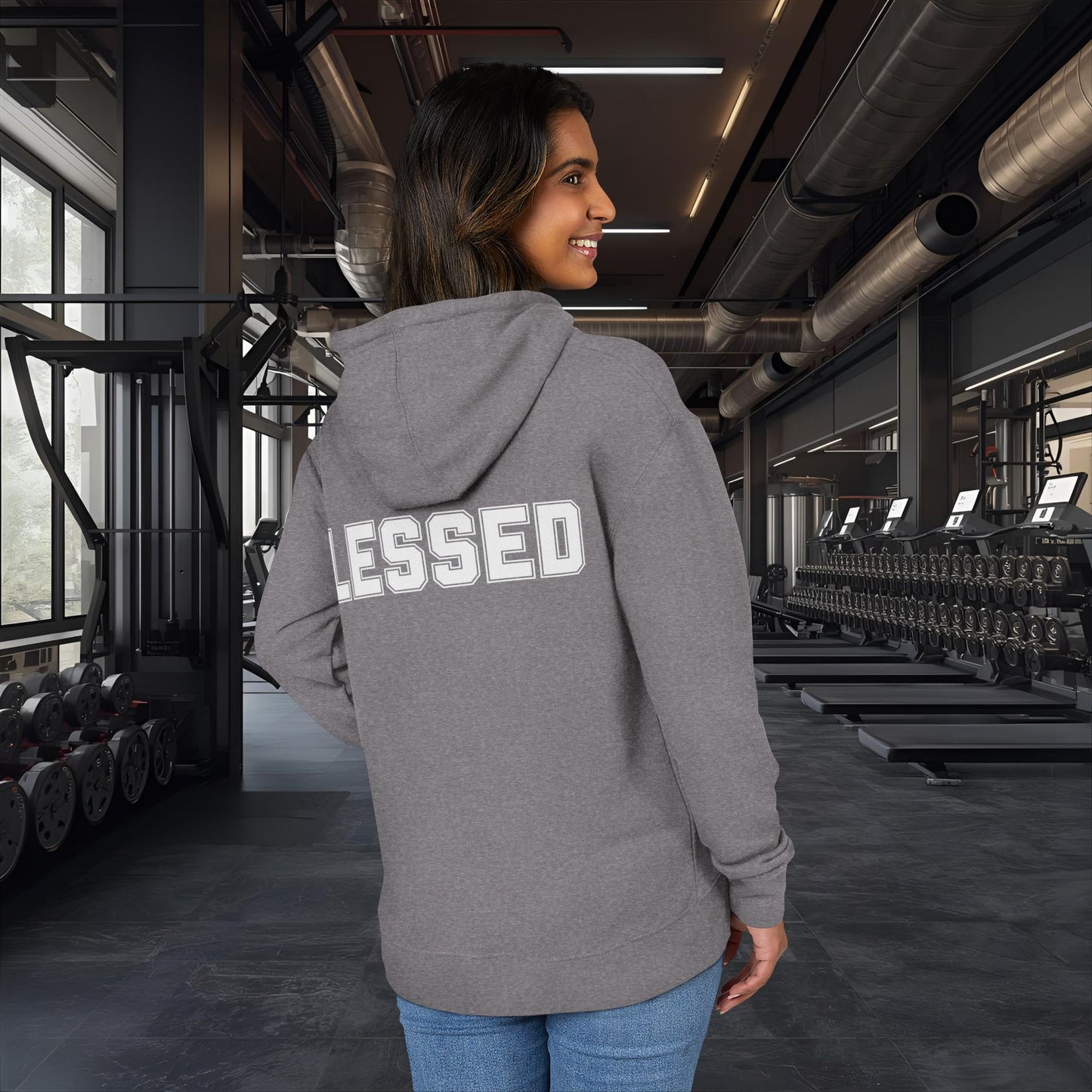 Blessed Hoodie — Cozy French Terry Pullover - with - White - Bold Front & Back Text - Holiday Gift - Fitness