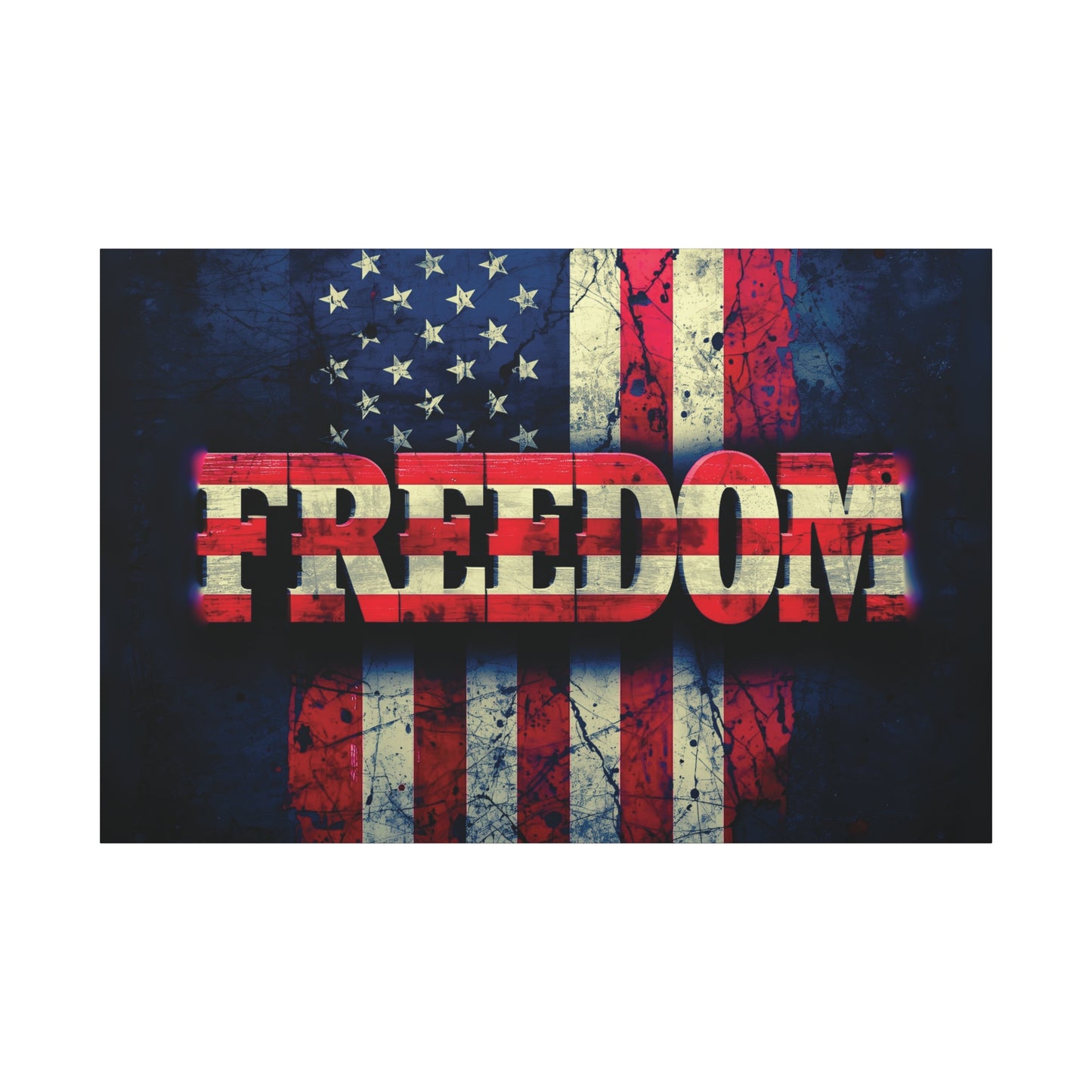 Patriotic Wall Art Print - Freedom Design Canvas Decor - American Flag Red White & Blue Artwork - Christmas Gifts - Independence Day Decoration - Home Gallery Piece -