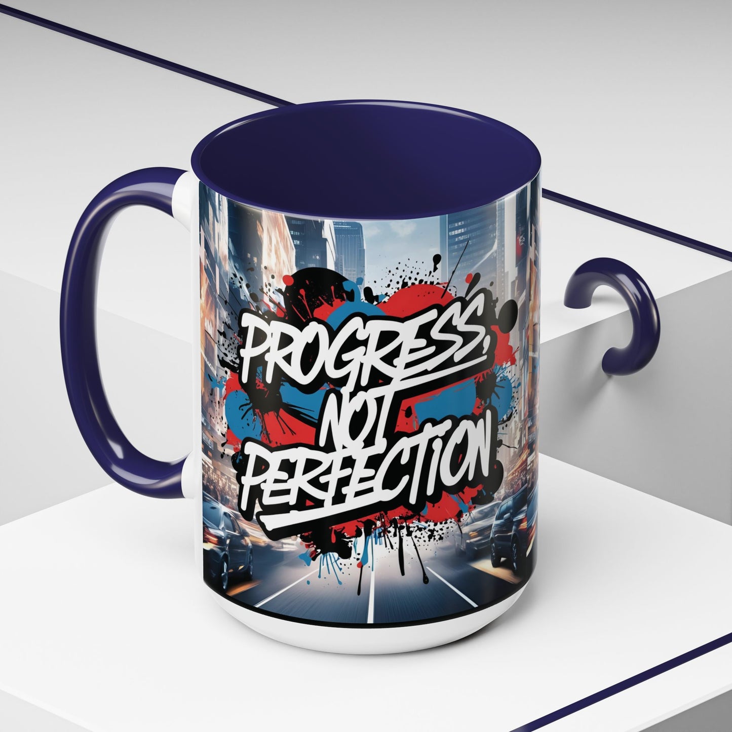 Progress Not Perfection! Graffiti Style Mug - Vibrant Design - 11oz/15oz - 8 Colors