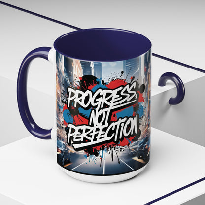 Progress Not Perfection! Graffiti Style Mug - Vibrant Design - 11oz/15oz - 8 Colors
