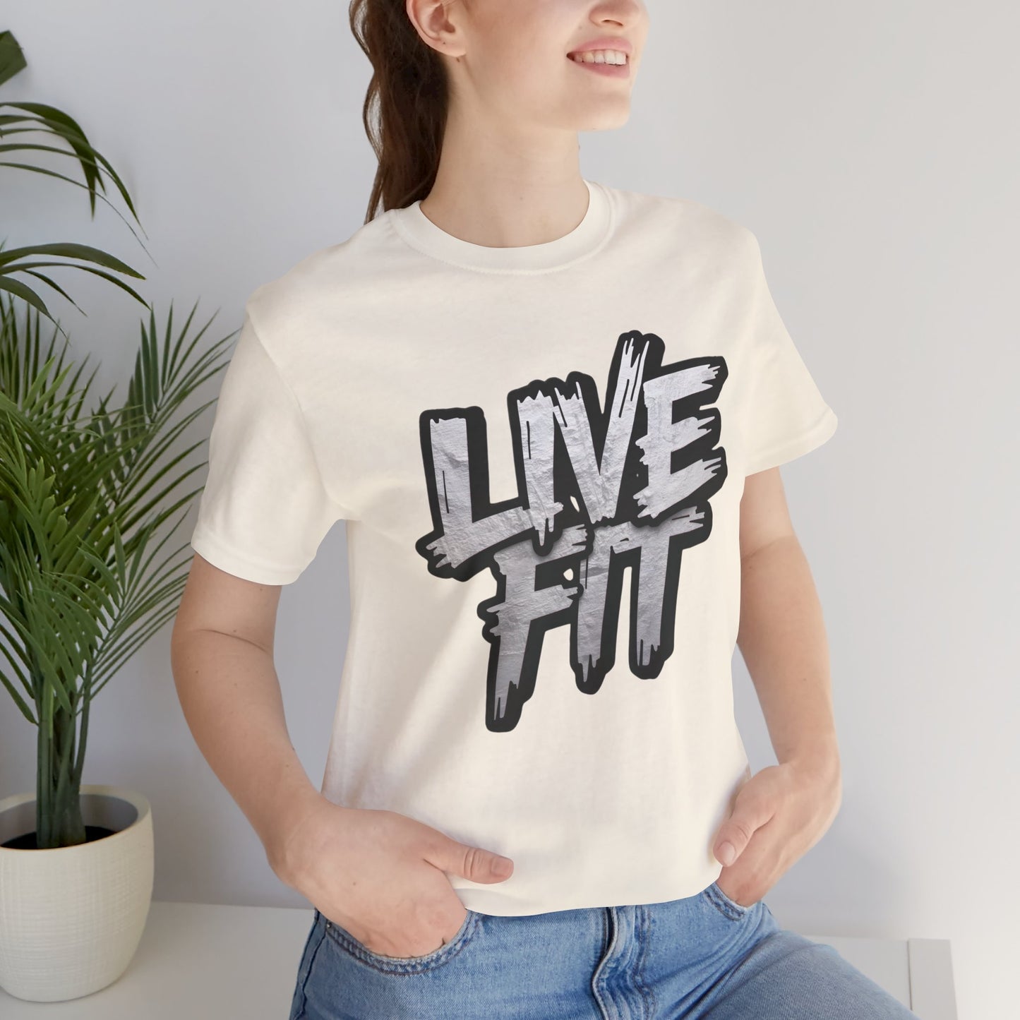 LIVE FIT Unisex Jersey Tee - Fitness Shirt - XS - 4XL -  Workout Apparel -  Motivational T-Shirt - Casual Wear - Gift for Fitness Enthusiasts