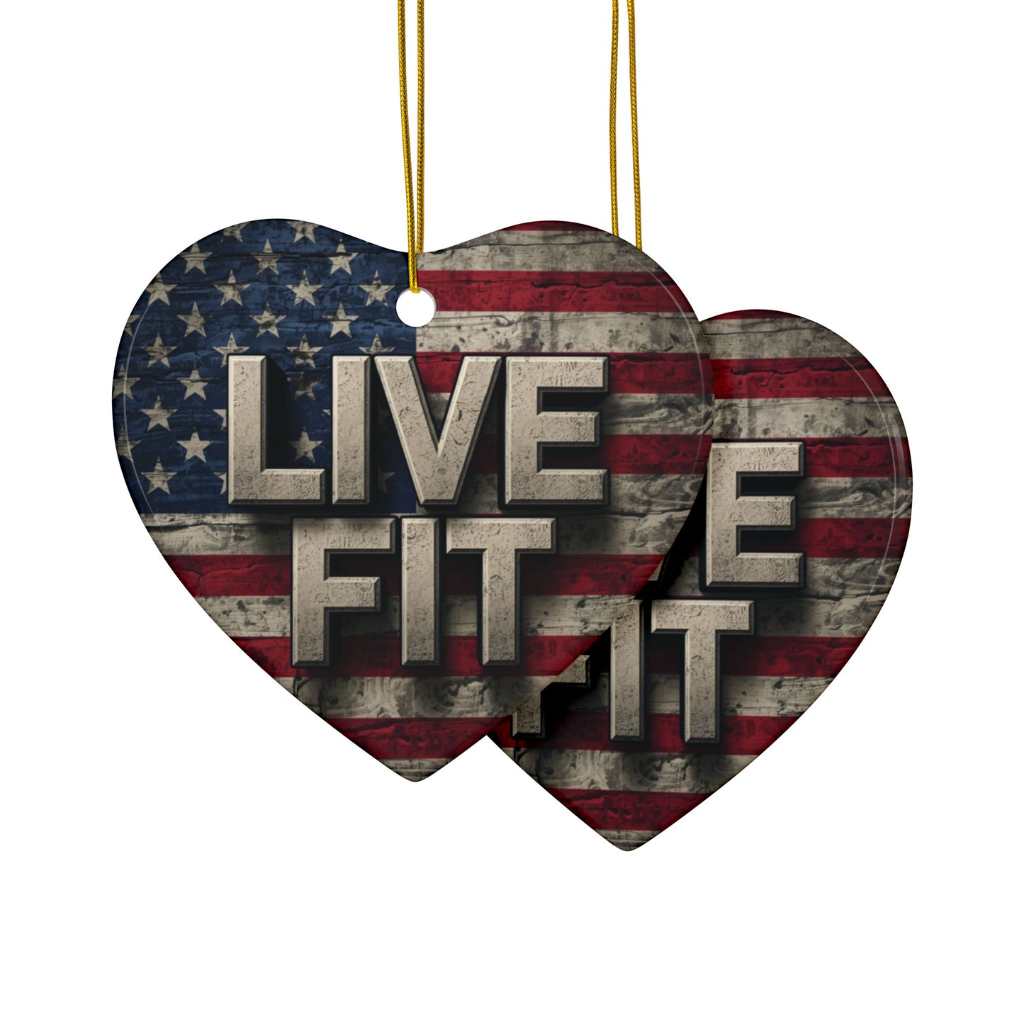 Stunning Patriotic Ceramic Ornaments - Live Fit - Vintage American Flag Backdrop - Decorative Holiday Decor (Various Packs 1-10) - Same Design Both Sides - Fitness