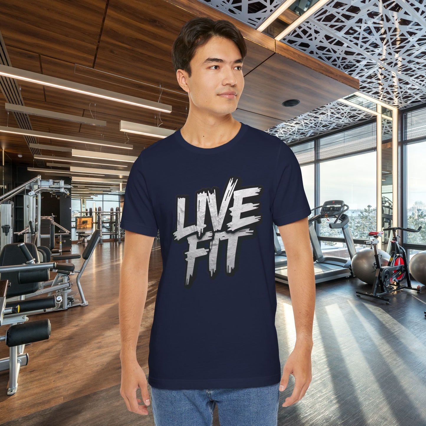 LIVE FIT Unisex Jersey Tee - Fitness Shirt - XS - 4XL -  Workout Apparel -  Motivational T-Shirt - Casual Wear - Gift for Fitness Enthusiasts