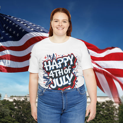 Happy 4th Of July Unisex Jersey Short Sleeve Tee, Independence Day T-Shirt, Patriotic Shirt, Red White Blue Tee, USA Celebration Top