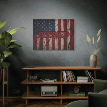 Blessed Patriotic Canvas Wall Art, Americana Decor, Home Wall Decoration, Rustic Flag Artwork, US Flag Decor