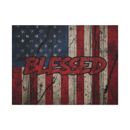 Blessed Patriotic Canvas Wall Art, Americana Decor, Home Wall Decoration, Rustic Flag Artwork, US Flag Decor