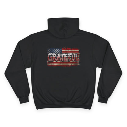 Champion Hoodie - Grateful American Flag - Red White Blue Backdrop