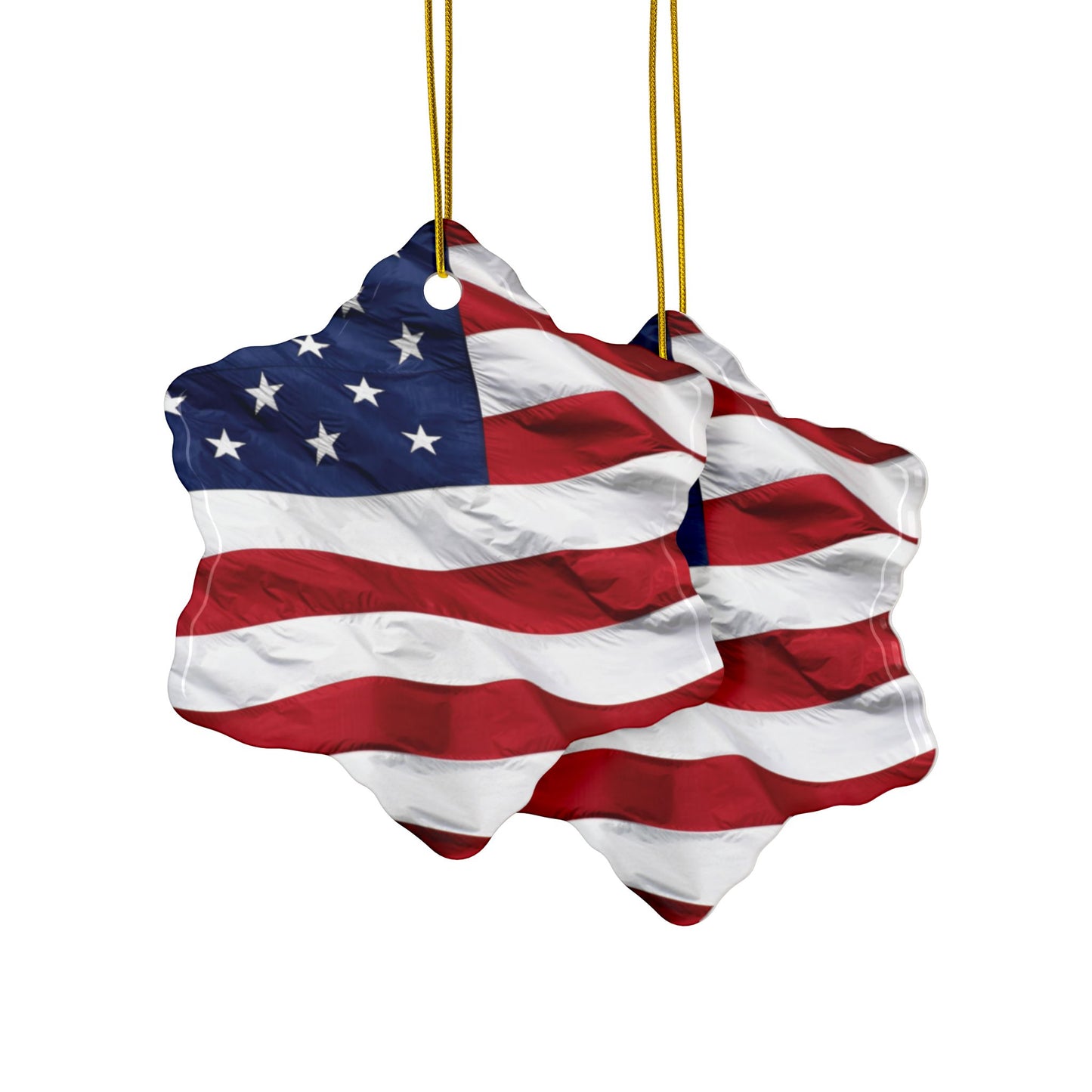 Patriotic - American Flag - Red White & Blue - Ceramic Ornaments - 2-Sided Holiday Decor -  Set of 1, 3, 5, or 10