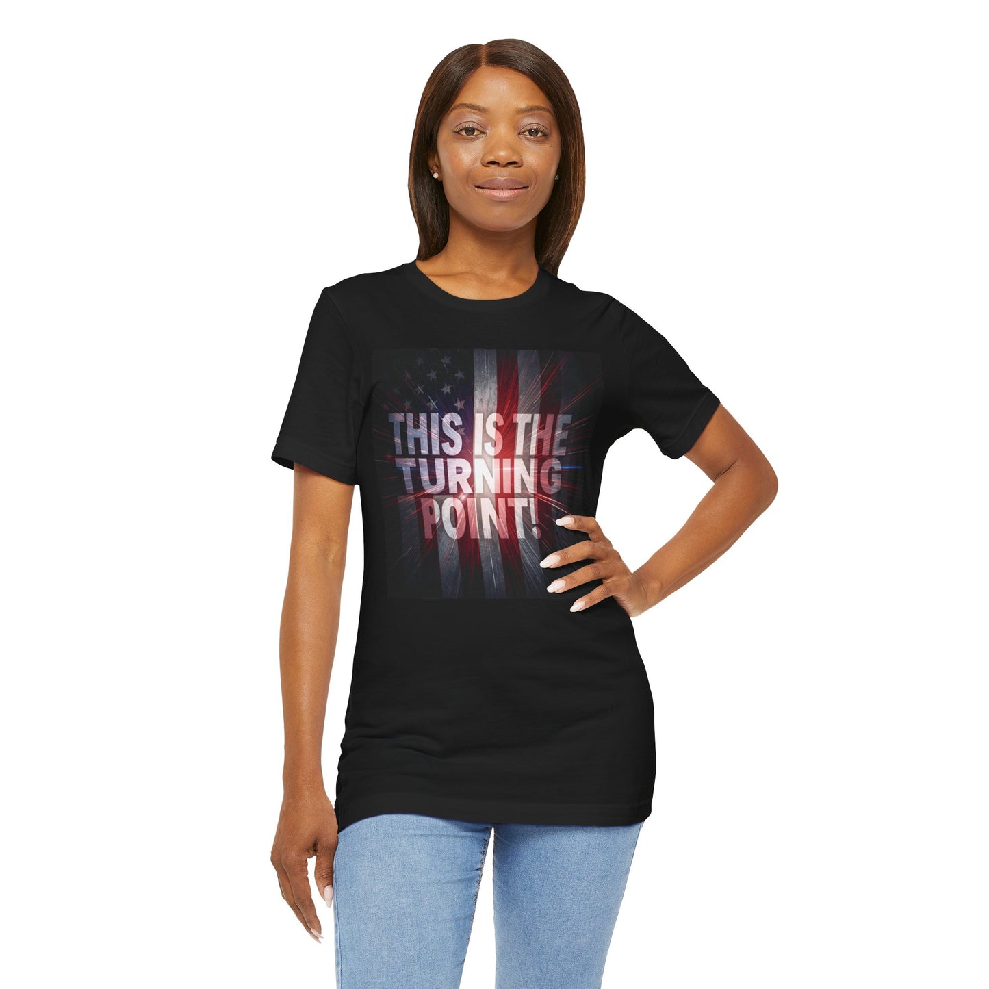 Ultra Motivational - Patriotic - Charlie Kirk - This Is The Turning Point! - Red White Blue - Stunning American Flag Backdrop Design - Black Tee - XS - 4XL