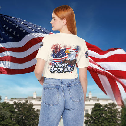Happy 4th of July,  Print Design, Unisex T-Shirt, Patriotic Print Design, Independence Day Shirt, Red White Blue Shirt, USA Tee Gift, Gift For Her, Gift For Him, American Flag, Bald Eagle