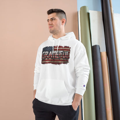 Champion Hoodie - Grateful American Flag - Red White Blue Backdrop