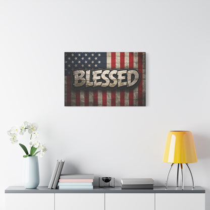 Blessed -  Vintage American Flag - Red White & Blue - Canvas Wall Art - Patriotic Home Decor -  Inspirational Gift -  Rustic Wall Decor -  Americana Artwork -