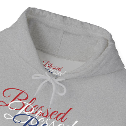 Blessed Hoodie – Patriotic Red, White & Blue Unisex Pullover Sweatshirt with Front & Back Print – Cozy, Positive Vibes Gift