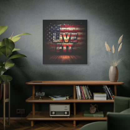 American Pride Canvas Wall Art - Live Fit Decor -  Fitness Motivation - Patriotic Gift - USA Flag Artwork - Red White Blue -
